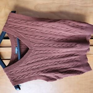 Cable Knit V-Neck Sweater Vest - Brown